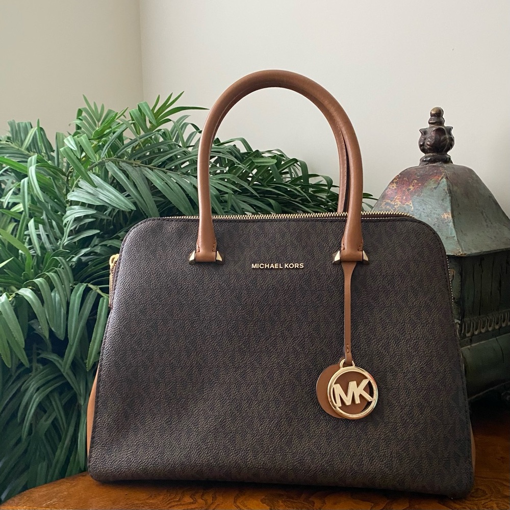 Michael Kors Logo Houston Double Zip Satchel Bag Purse